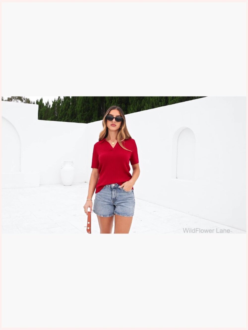 Short Sleeve Ribbed Knit V Neck Pullover Sweater - Picture 7 of 7
